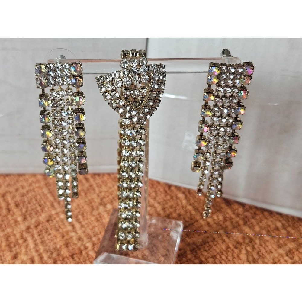 Vintage AB Rhinestone Waterfall Earrings & Bracelet Set